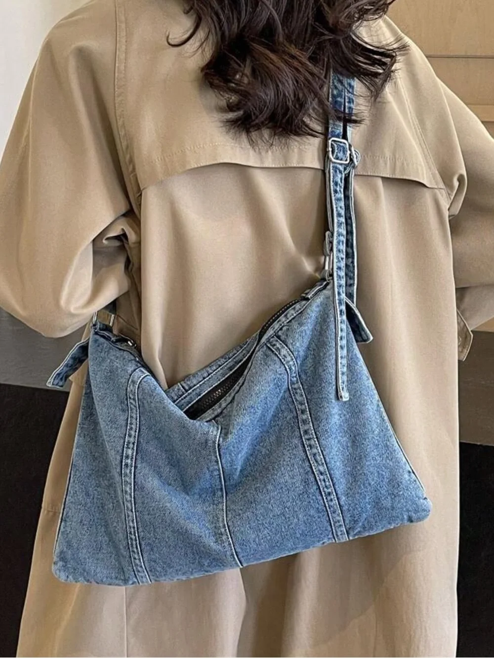 Denim Shoulder Hobo Bag - Blue - Picture 2 of 6
